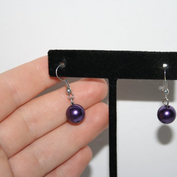 💜 Silver & Purple Pearl Dangle Earrings · 1.5" · Twilight Glow ✨ - Picture 2 of 4